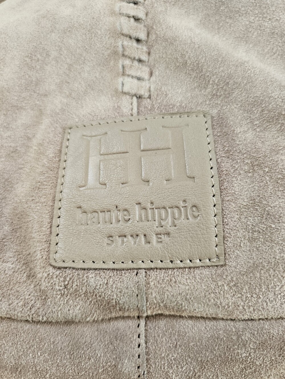 Haute Hippie Style Beige Genuine Suede Leather Slouchy Shoulder Bag Handbag - Picture 8 of 13